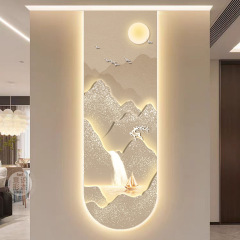 日照金山入户玄关装饰画现代轻奢LED灯客厅走廊过道尽头山水挂画