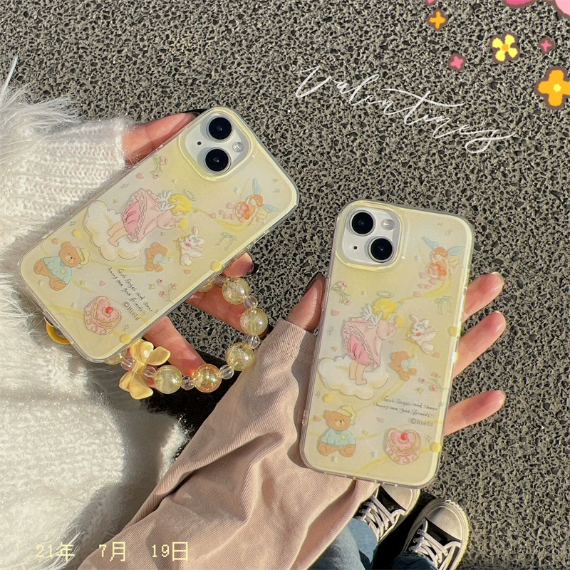 Кожух для телефона Apple, совместимый с iPhone 16/15 в мультяшном стиле, чехол с маленькими медведями, iPhone, 17promax, 13