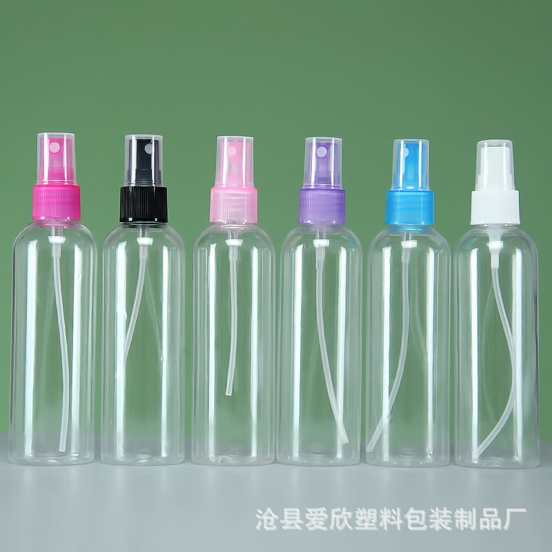 100ml de botella de spray transparente, regadera pequeña, precio de fábrica, suministro de stock, botella de spray de plástico, botella subenvasada