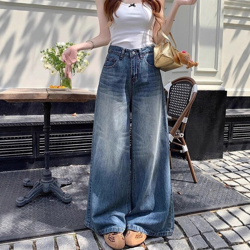 小个子复古直筒牛仔裤女秋季薄款裤子宽松bf慵懒夏日梨形身材长裤