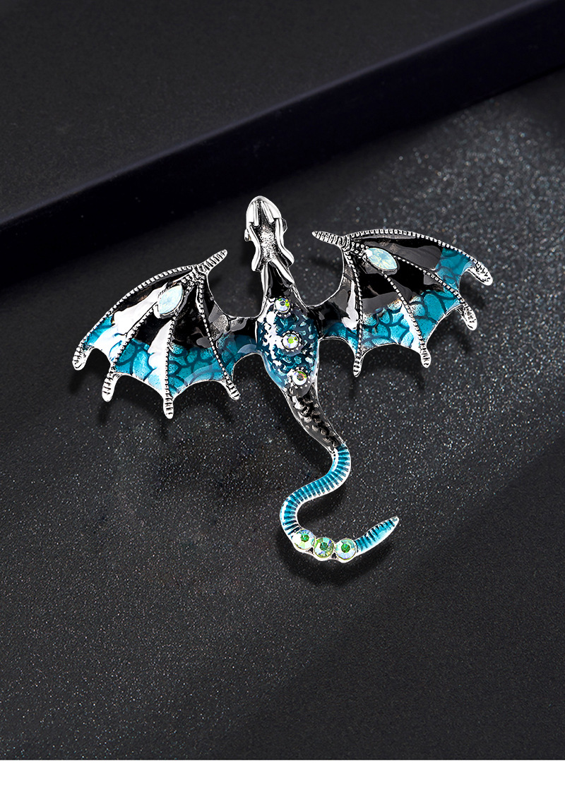 20g Weight Rhinestones Inlay Material Retro Pin Animal Dragon Alloy Enamel Rhinestones Unisex Brooches