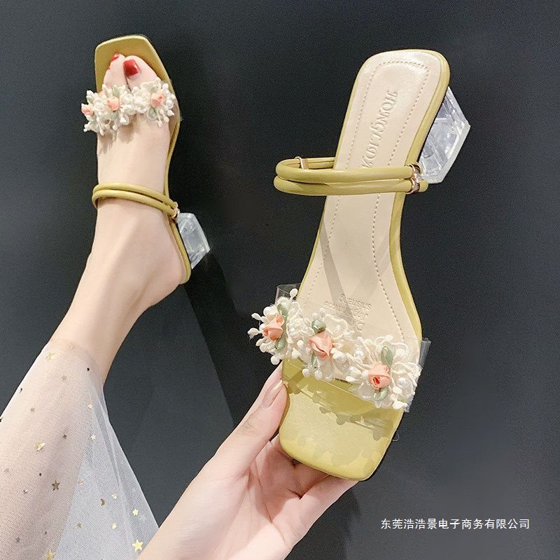 Two-way wear sandals for women, summer fairy style, sweet and suitable for skirts, mid-heel, 2026 new model, student chunky heel crystal high heels Two-way wear sandals for women, summer fairy style, sweet and suitable for skirts, mid-heel, 2026 new model, student chunky heel crystal high heels