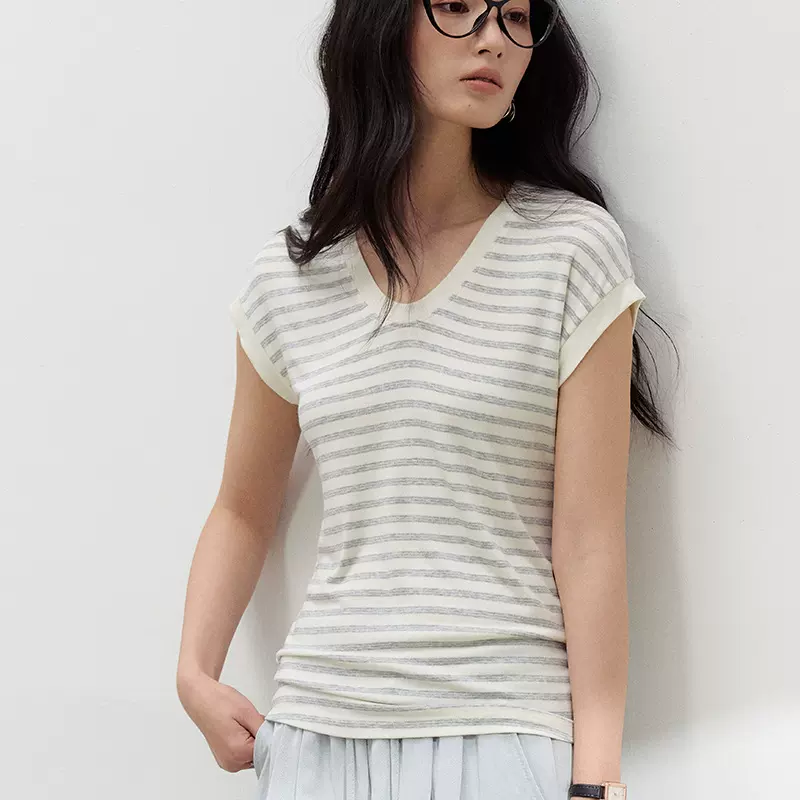 夏季蚕丝羊毛短袖T恤女天丝莫代尔鹅蛋脸打底衫修身显瘦简约上衣