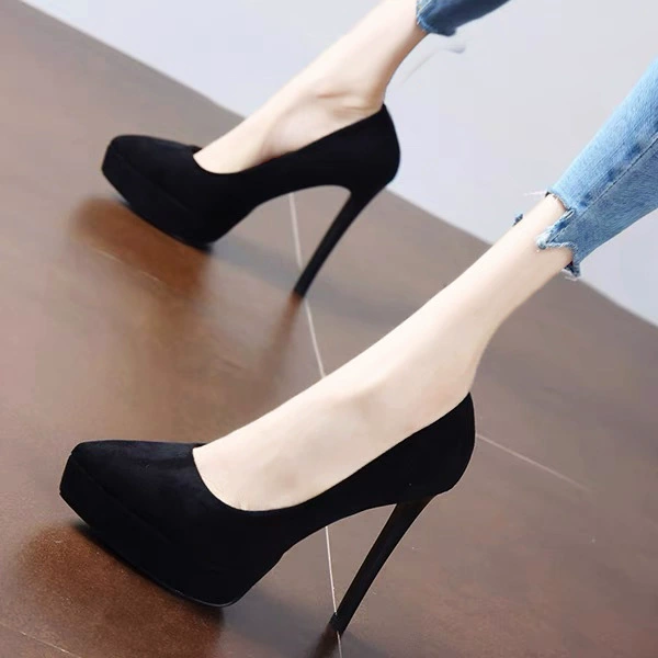 Европейский вокзал Красный на черных туфлях на высоком каблуке женский каблук сексуальный темперамент водонепроницаемый стол супер высокая одиночная обувь толстая подошва 12 см