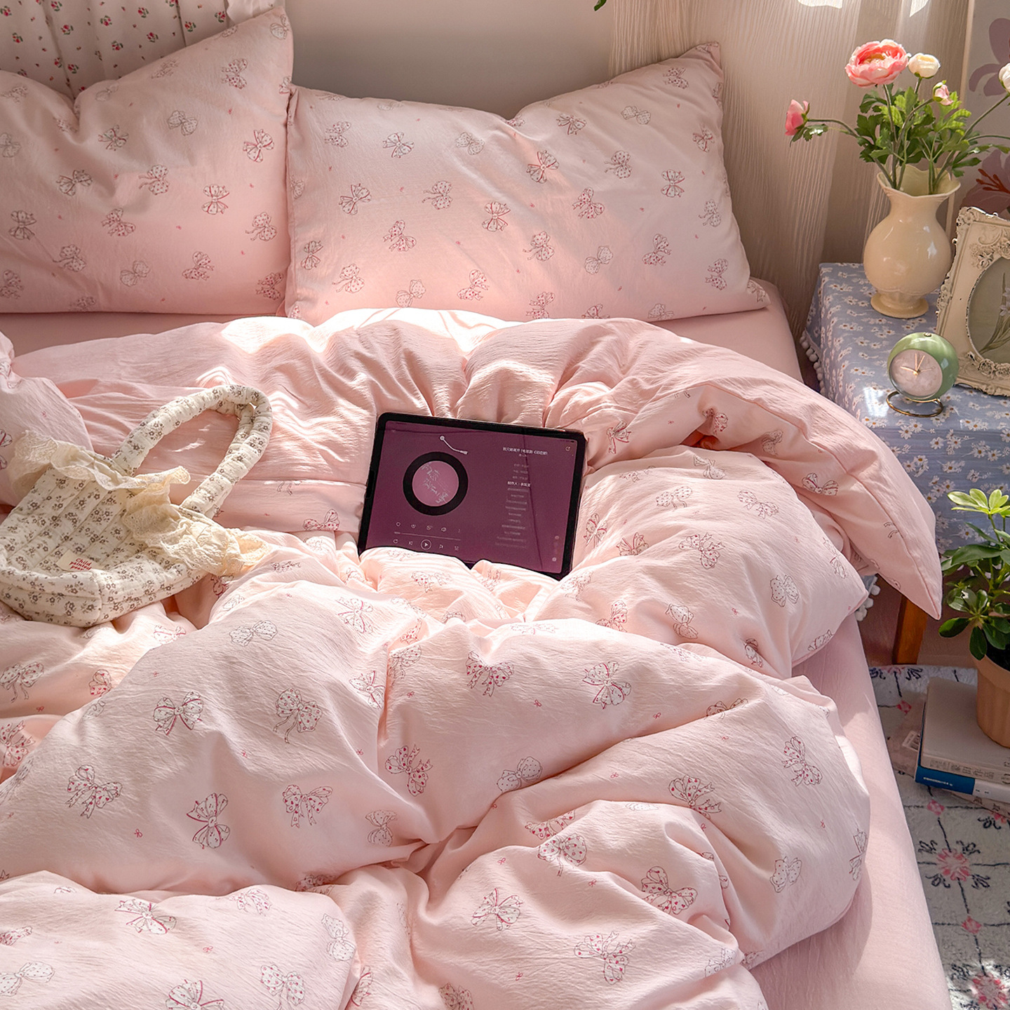 Una clase de cuatro piezas de grado materno-infantil de algodón puro de doble capa de algodón en la cama cubierta de sábanas de cama nueva cama de dormitorio Kasa San set de 4 piezas