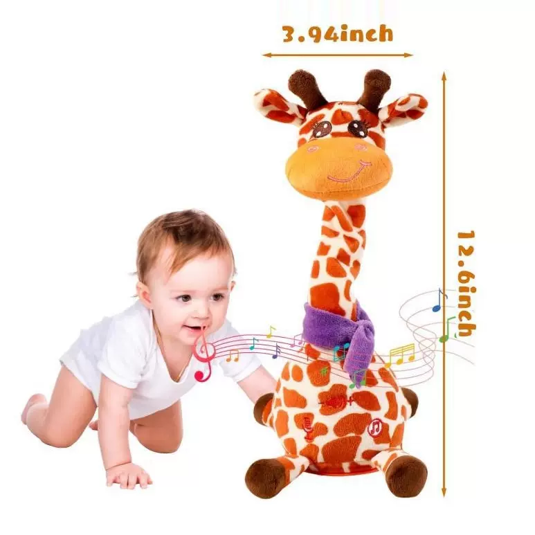 跨境亚马逊新品唱歌发光学说话的电动毛绒玩具长颈鹿公仔节日礼物