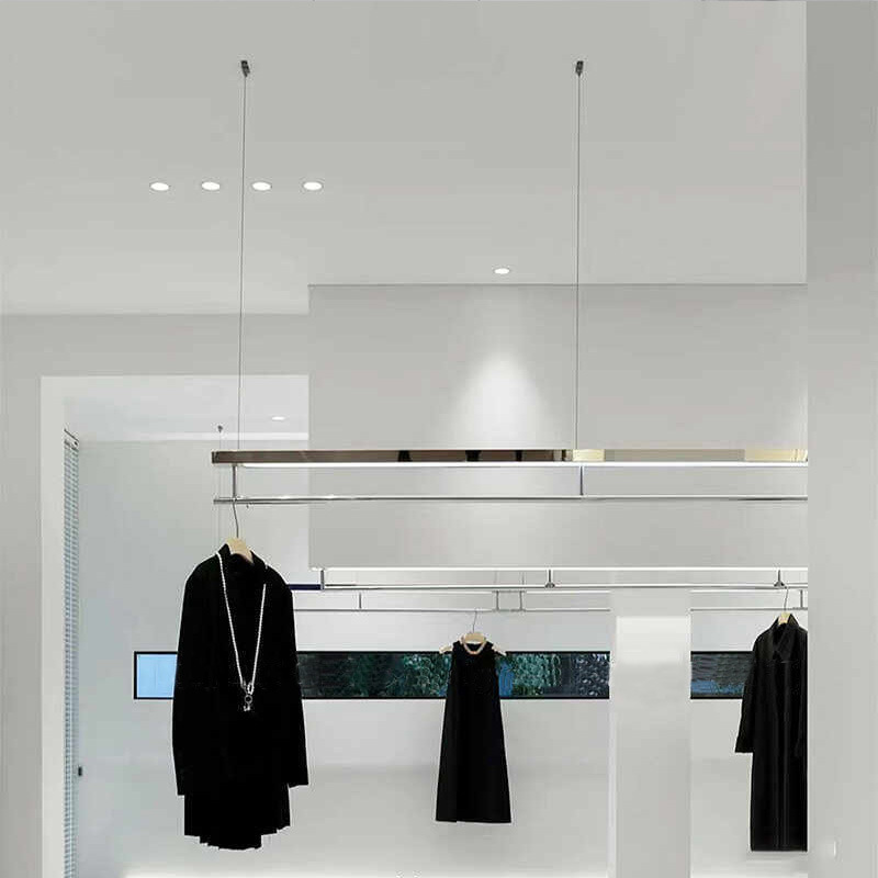 Clothing store stainless steel lamp suspended ceiling rack for men…