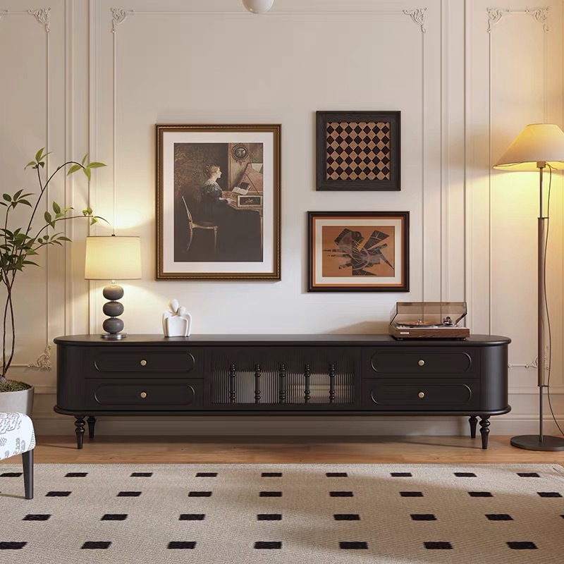 French Retro Solid Wood Tv Cabinet Black American Living Room Home Storage Tv Cabinet Floor Cabinet Antique Style