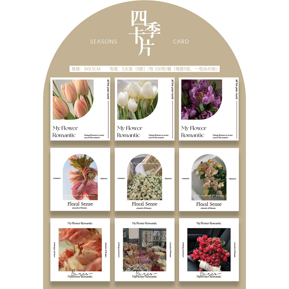 Tarjeta de felicitación de Año Nuevo con rosas, mensaje de amor en inglés estilo INS, tarjeta pequeña de una sola página, ramo, arte floral creativo de floristería, bendición floral.