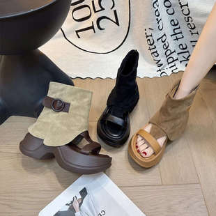 Platform Sandals for Women, 2025 Summer New Short Boots, Retro Versatile Small Ankle Strap Sandals
