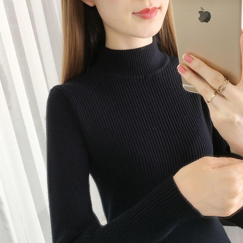 Half Turtleneck Knitwear Bottoming Shirt for Women with Long Sleeves and Inner Wear 2025 Spring & Fall New Style Mid-Collar Versatile Slim Fit Tight Knitwear