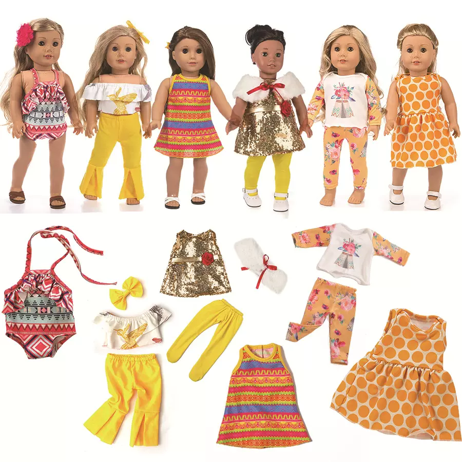 TEMU希音热销娃娃衣服43cm美国女孩娃衣18寸夏芙娃娃衣服配饰批发