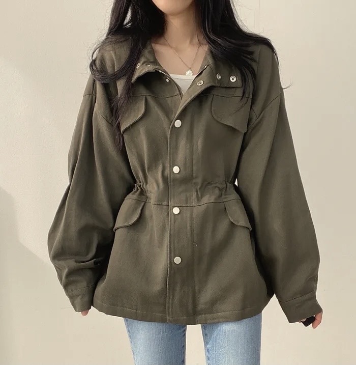 Abrigo mujer retro otoño cortavientos entallado con cordón_voghion.com