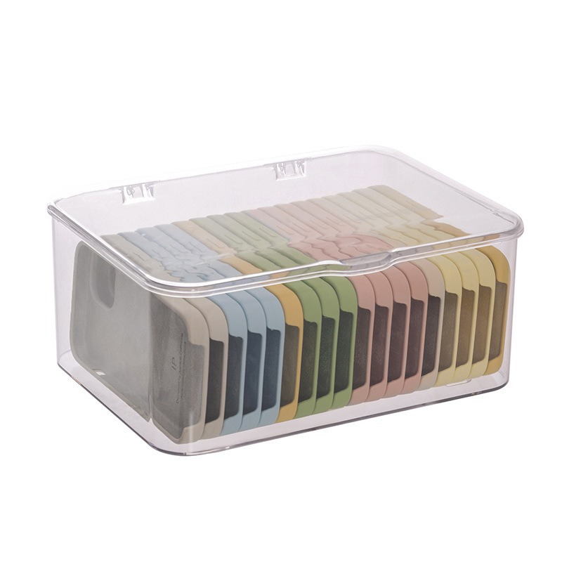 Caja de almacenamiento de caja de teléfono móvil con cubierta a prueba de polvo cajón de escritorio para almacenar artículos diversos para organizar el dormitorio artefactos mágicos almacenamiento transparente