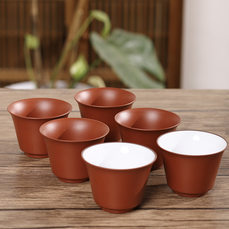 붉은 점토 대형 찻잔, 붉은 점토 컵, 흰색 말굽 컵, 수제 쿵푸 차 대형 세라믹 컵, 차 그릇, 찻잔