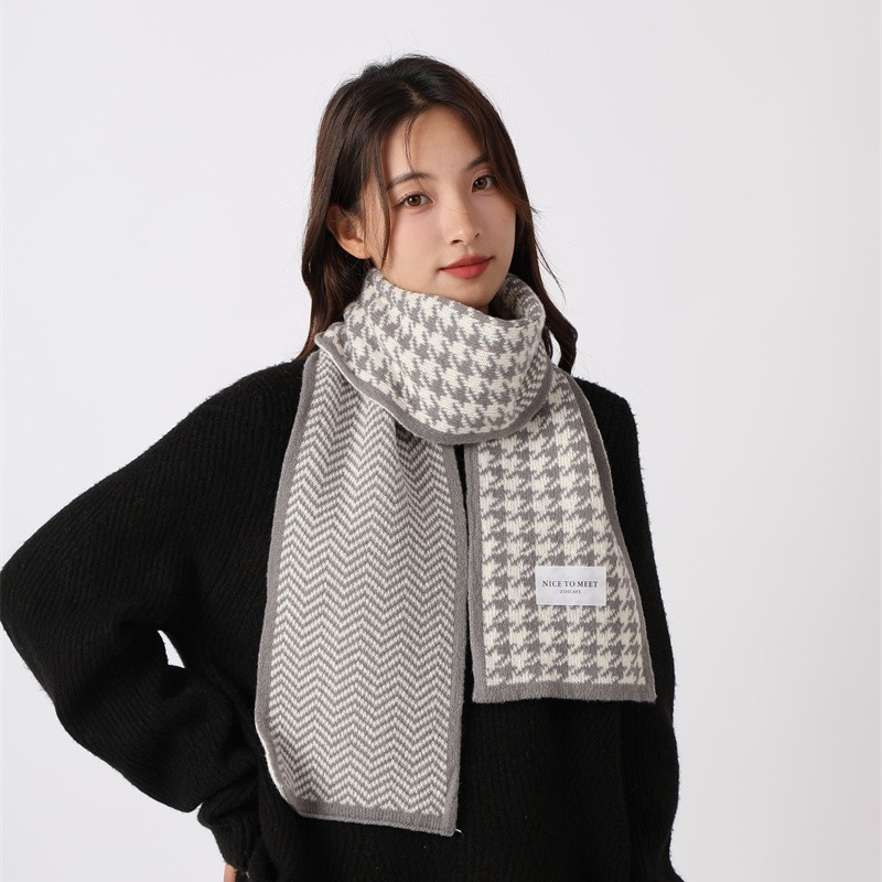 Sciarpa a griglia Qianniao da donna, inverno 2023, nuova coppia di studenti coreani versatili, lavorata a maglia, collo caldo_voghion.com