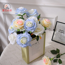 仿真花碎冰蓝玫瑰花花束假花插花婚礼装饰毕业礼物浪漫手工