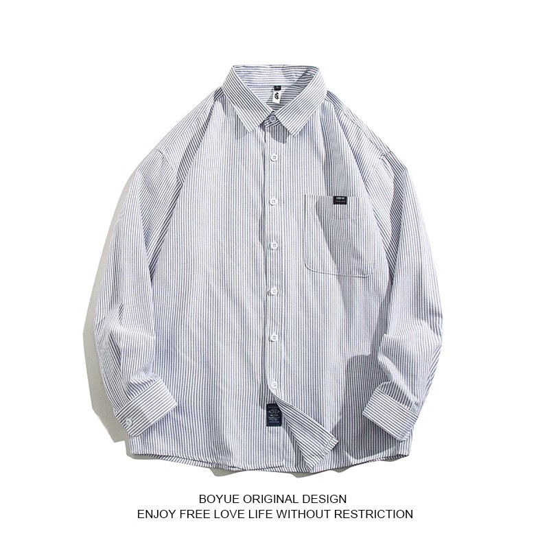 Casual Striped Long-sleeved Shirt Men's Spring and Autumn Hong Kong Style Shirt Loose Trendy Brand High-end Feeling Puppy Handsome Casual Jacket