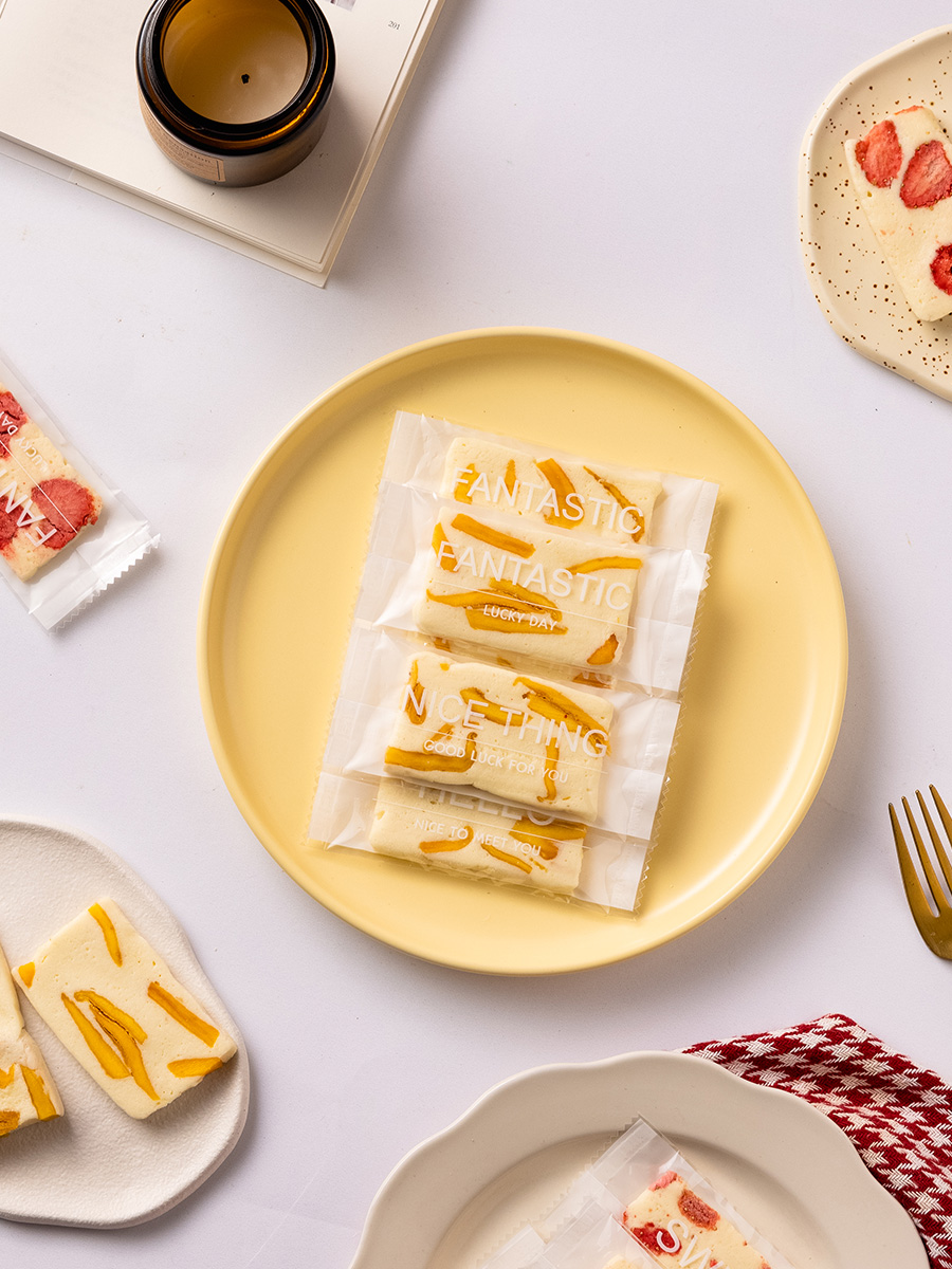 Bolsa de embalaje de pastel de leche, bolsa de sellado de máquina, paquete exterior simple en inglés, almendras, caramelo, nougat, bolsa de sellado de horneado doméstico