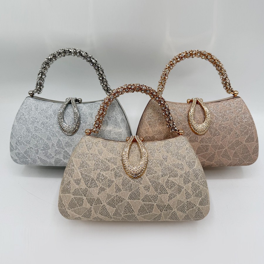 女士手提包新款细闪夹扣贝壳包欧美跨境闪钻手拿包时尚礼服晚宴包