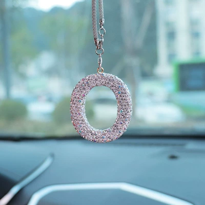 Car hanging rearview mirror pendant pendant - o-letter-car-pendant-ab-color-transparent-diamond