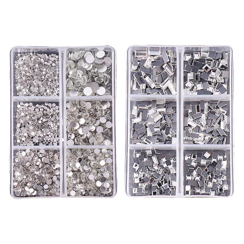 Internet celebridad plana diamante clavo arte Super flash en forma especial espejo de lujo mezclado pequeño diamante transparente cuadrado 6-pieza traje