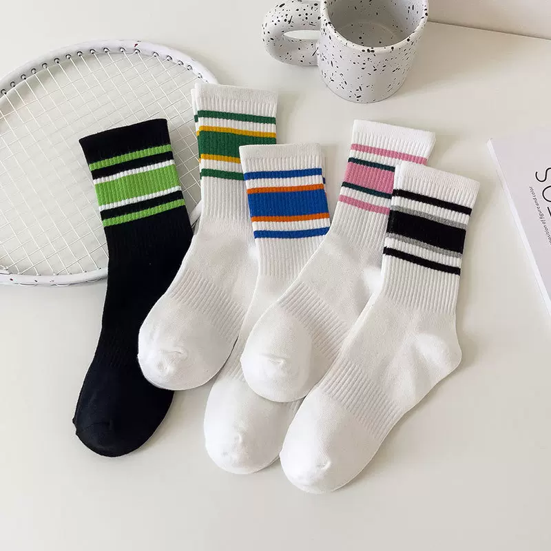 2025新款袜子冬天男女同款秋冬季中筒袜学生条纹白袜厂家批发