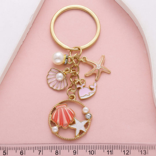 Beach Pearl Shell Starfish Keychain Gift Women's Bag Pendant Keychain Aquarium Travel E18