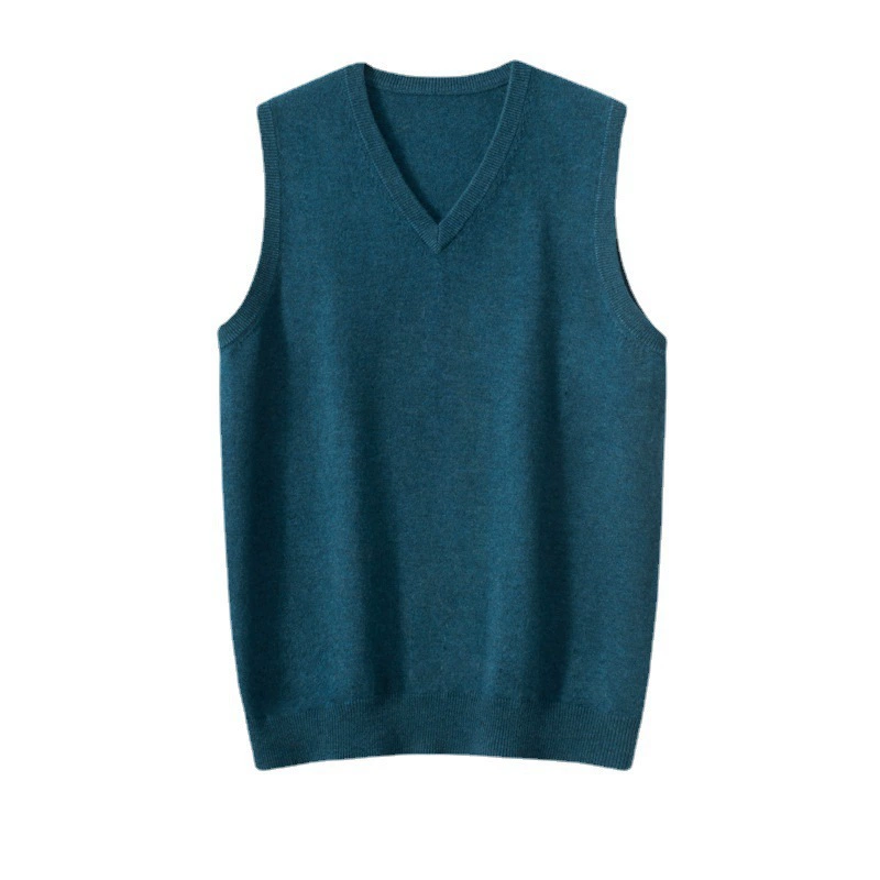 Cashmere demi-season vest, men's solid sweater sleevless for leisure, V-neckline