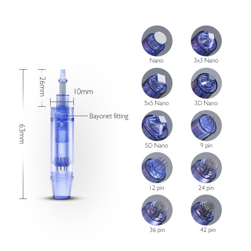 Cabeza de microaguja eléctrica transfronteriza A1A6 aguja de hebilla azul larga bayoneta de rosca blanca aguja de luz de agua microcristalina aguja de tatuaje