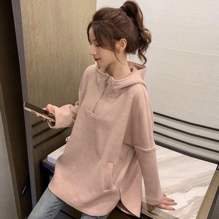 运动加绒加厚卫衣女秋冬连帽拉链韩版新款宽松大码学生长袖套头潮|undefined