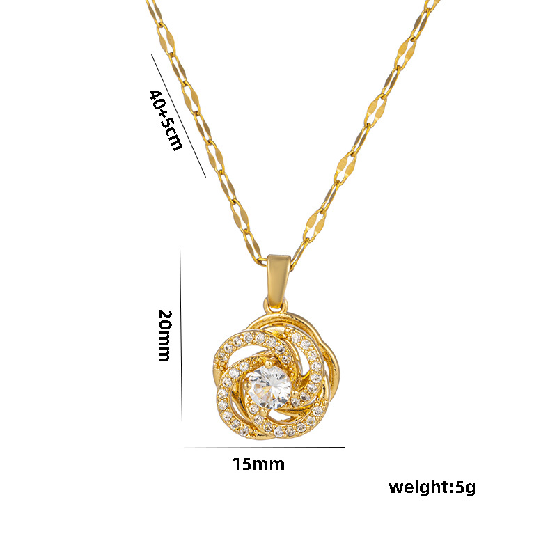 Women's Network Red Camellia Spinning Zircon Flower Small And Luxury New Design Sense Pendant Temperament Titanium Steel_voghion.com