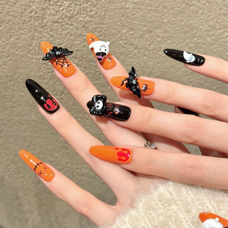 Yihe W Series [Halloween Fun] Halloween Themed Manicure Pieces, Ghost Skull Handmade Wearable Nails Wholesale