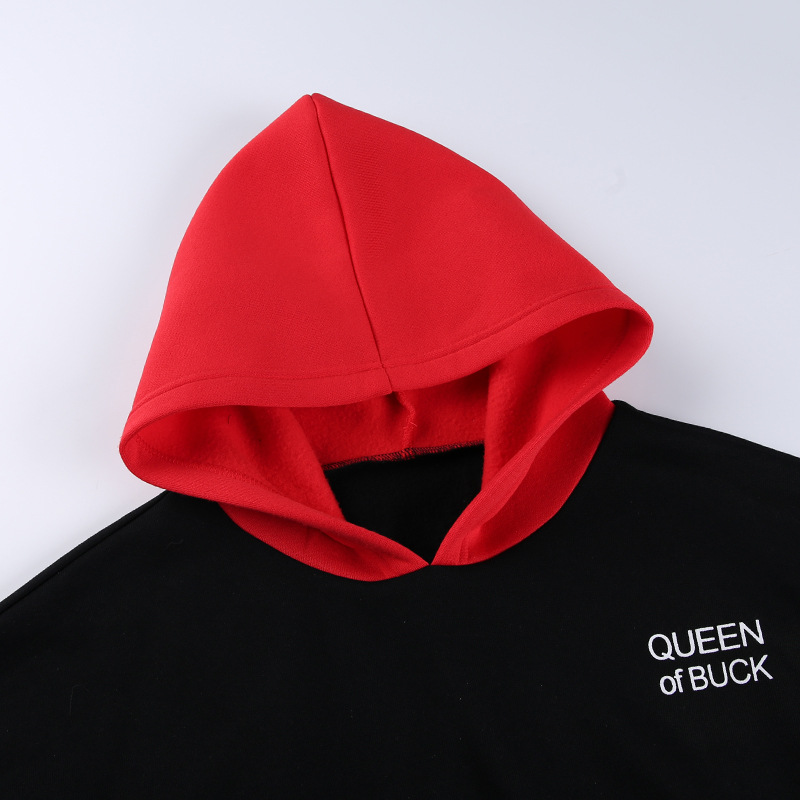 Women Sexy Letter Print Colorblock Oversize Cropped Hoodie