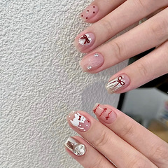 可愛卡通短款ins風穿戴甲學生可拆卸美甲波點貓眼寵物小狗小貓