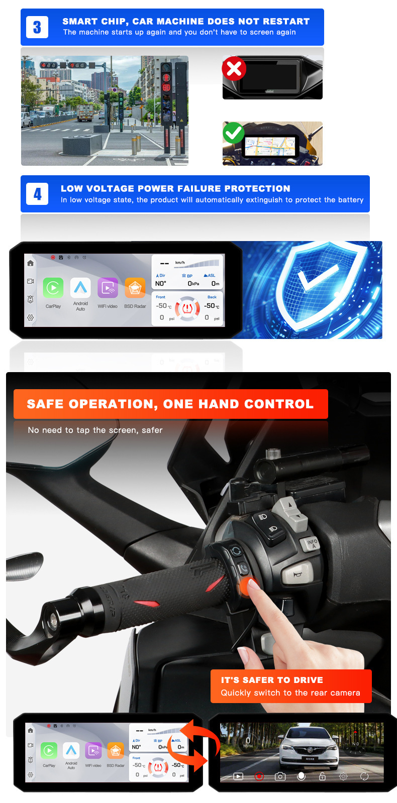 Cross-Border Millimeter Wave Radar Blind Spot Monitoring Motorcycle Recorder Front and Rear Dual Recording Motorcycle Vehicle