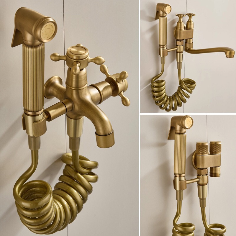 Brass Extended Mop Faucet Antique-Style Single Cold Water Outdoor Balcony Mop Sink Spray Gun Set Brass Extended Mop Faucet Antique-Style Single Cold Water Outdoor Balcony Mop Sink Spray Gun Set