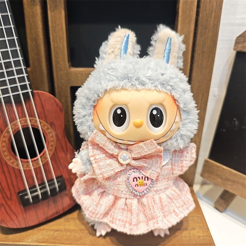 Labubu ベビー服ビニールラブブ 17 センチメートル人形かわいいドレスアップカジュアルスーツスカートぬいぐるみ服|undefined