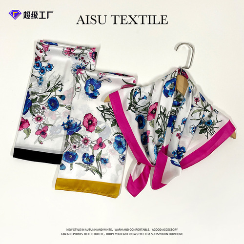 Lily Silk Scarf for Women, Neck Scarf with Simulated Silk, New Small Square Scarf, Sweet Print, Neck Wrap Scarf, Shawl, Sun Protection