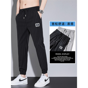 2025 New Striped Harem Jogger Loose Casual Pants Men's Business Summer Thin Ice Silk Sports Quick-Dry Long Pants