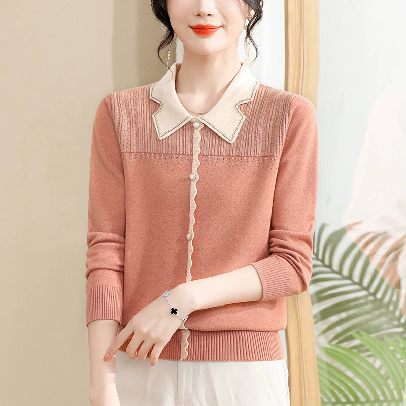 Молодая мама весна новый трикотажный топ среднего и пожилого женского возраста весна и осень тонкий свитер на дне рубашки