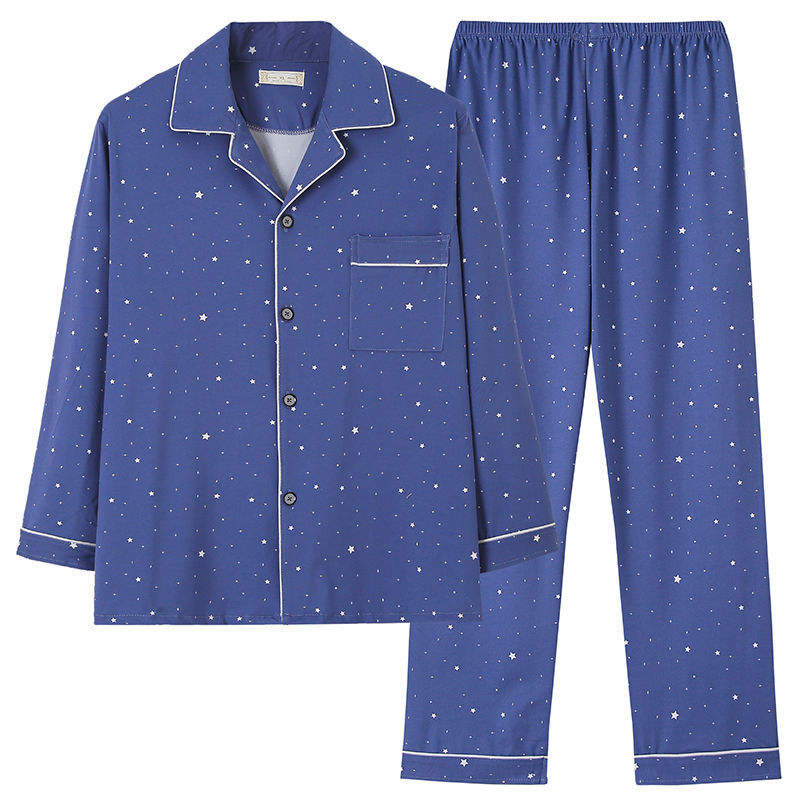 Pijamas pantalones de manga larga para hombre primavera y otoño verano más tamaño % Algodón puro verde de mediana edad cardigan homewear traje de dos piezas