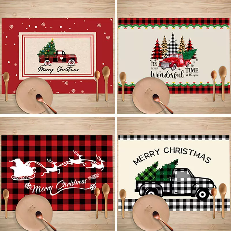 跨境新品圣诞节红黑格子系列餐桌垫家居客厅厨房西餐餐垫厂家直销