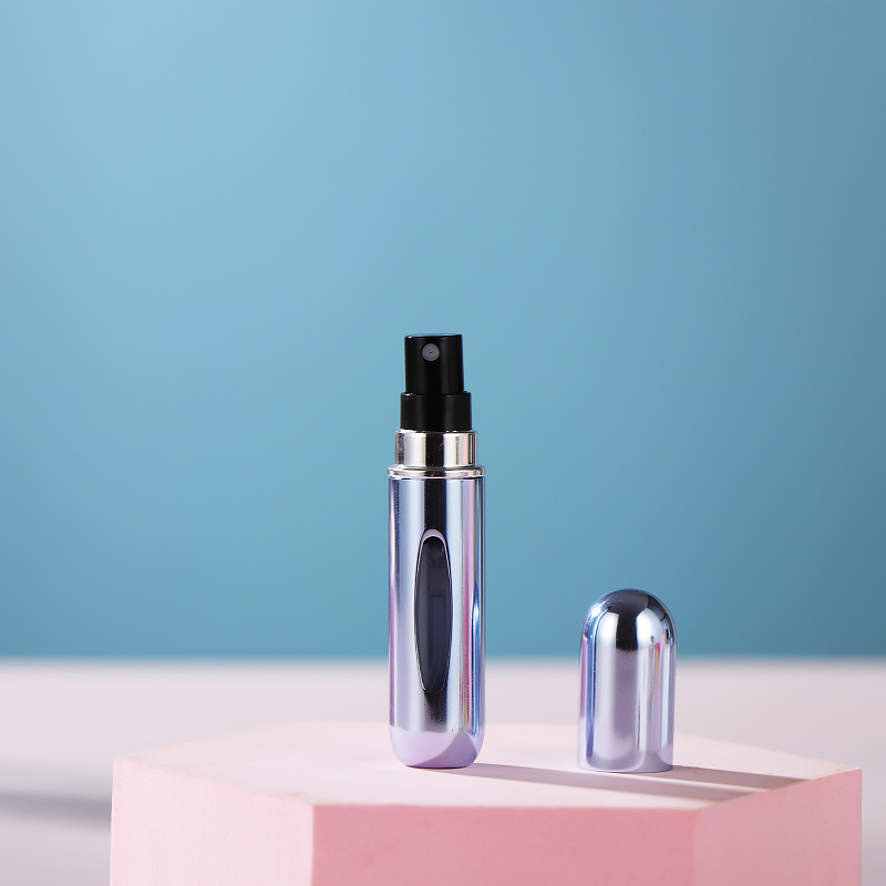 En stock nuevo 5ml de llenado de fondo mini botella de spray botella de perfume de aluminio portátil auto-bomba perfume sub-botella