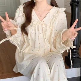 秋季新款牛奶丝波点睡衣套头甜美可爱女款长袖家居服套装
