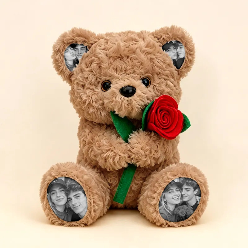 Cross-border photo rose bear plush toy, custom picture Valentine's Day gift, Christmas tree plush doll souvenir