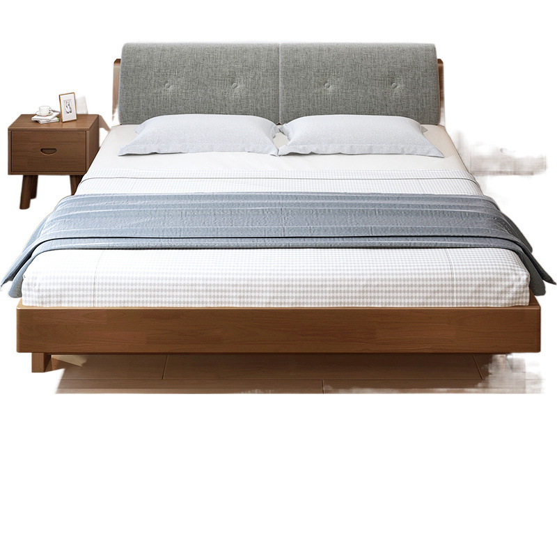 Cama de madera sólida, paquete blando, 1.5m cama doble de madera de pino, 1.8m cama de alquiler económico, simple cama individual de 1m