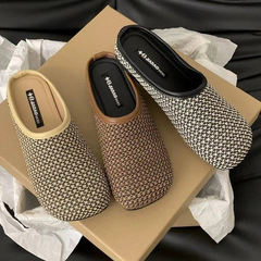 平底懶人包頭半拖鞋女鞋子外穿2024新款春夏季一腳蹬百搭涼拖