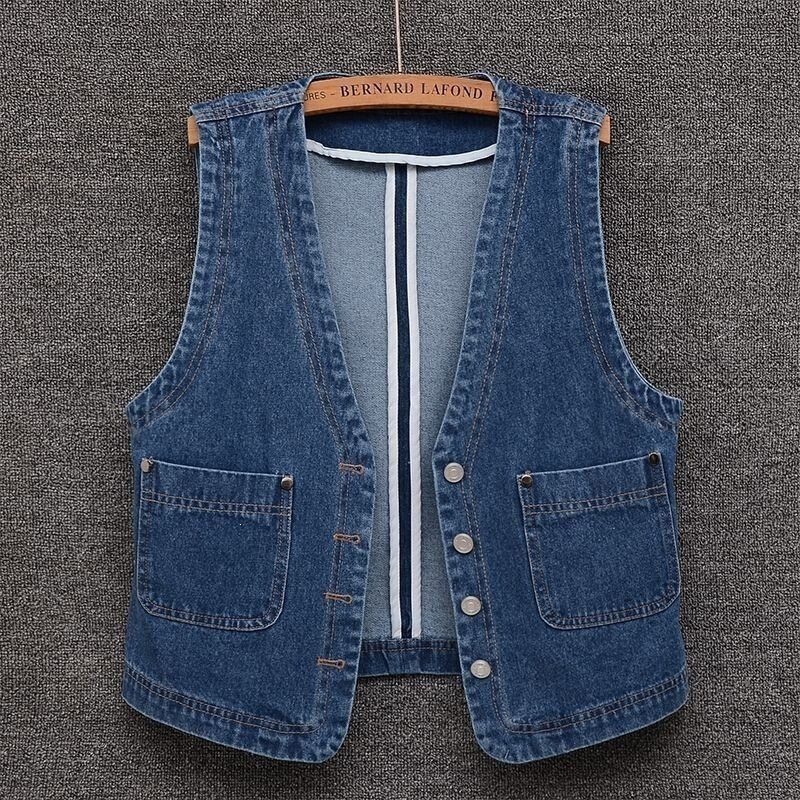 Women's Denim Vest Summer New Style Hong Kong Retro Short V-Neck Slim Fit Casual Versatile Sleeveless Jacket Top