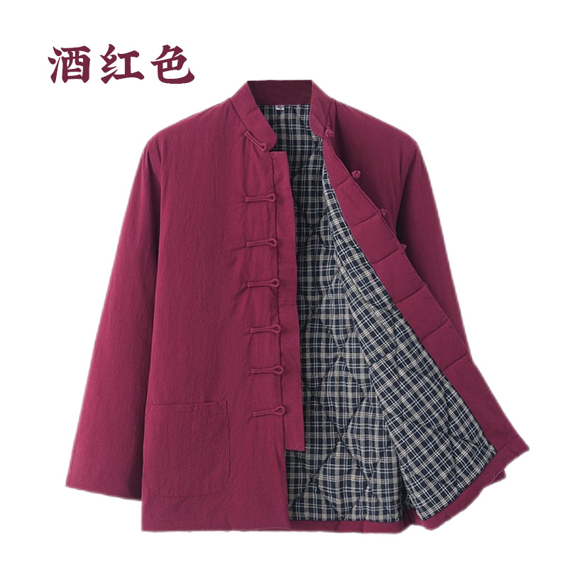 Invierno de mediana edad y ancianos traje de espiga chaqueta acolchada de algodón estilo chino de los hombres forrada de lana engrosada retro de algodón de lino chaqueta acolchada de algodón estilo chino chaqueta acolchada de algodón juvenil